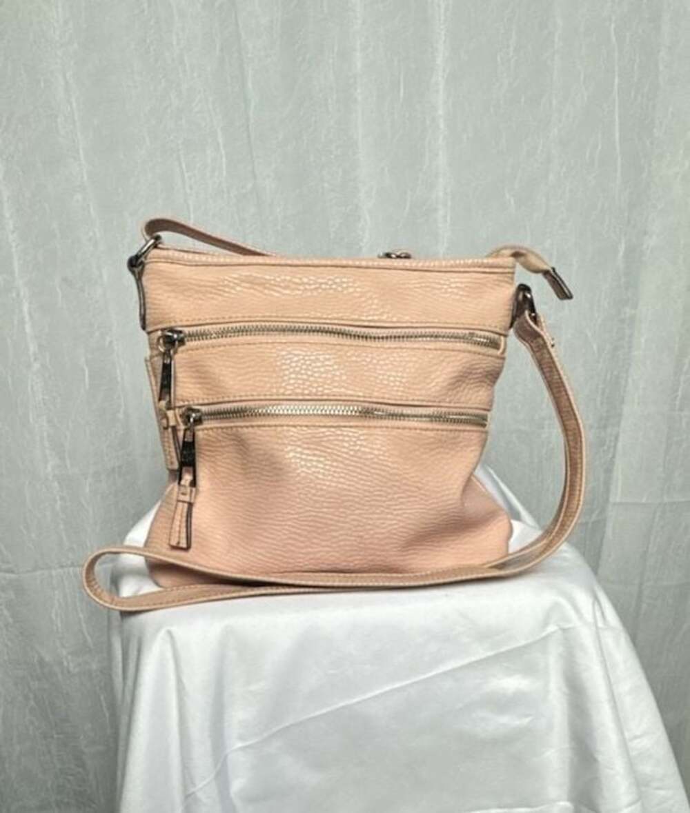 Solene Light Pink Pebbled Faux Leather Multi-Zipper Crossbody Bag Purse - Picture 4 of 8